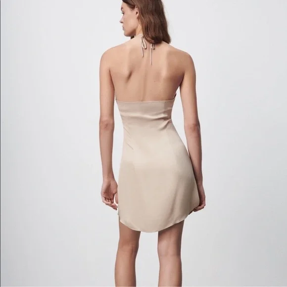 Zara Beige Ruched mini Dress - Picture 4 of 11